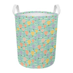Retro Air Balloon Pattern Print Round Laundry Basket