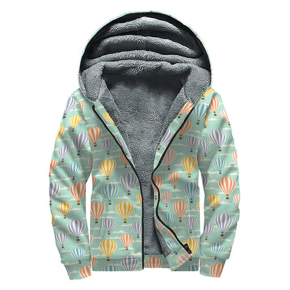 Retro Air Balloon Pattern Print Sherpa Lined Zip Up Hoodie