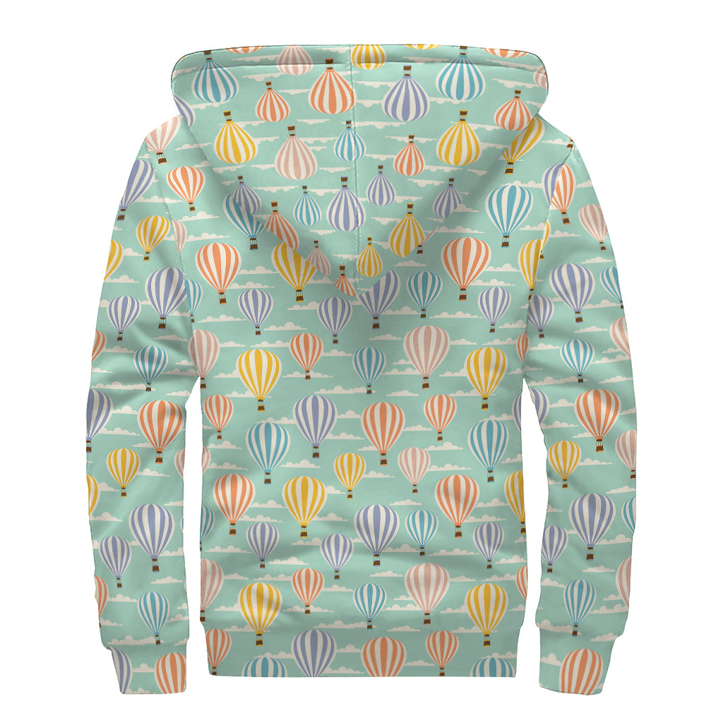Retro Air Balloon Pattern Print Sherpa Lined Zip Up Hoodie