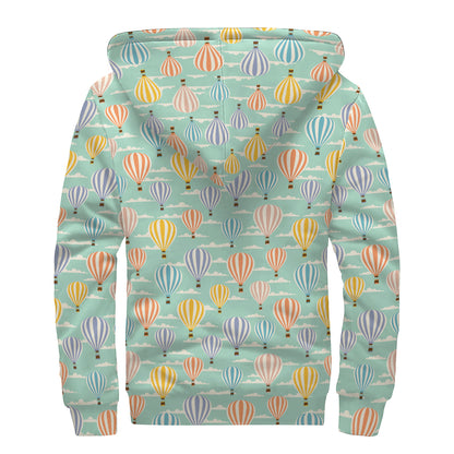 Retro Air Balloon Pattern Print Sherpa Lined Zip Up Hoodie