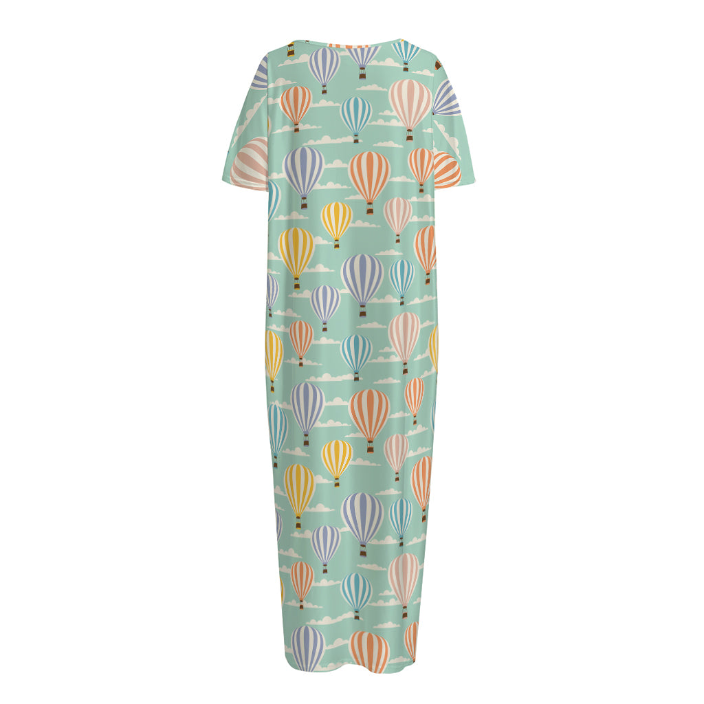 Retro Air Balloon Pattern Print Short Sleeve Long Nightdress