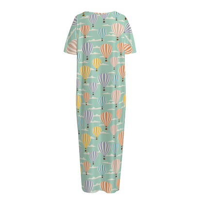 Retro Air Balloon Pattern Print Short Sleeve Long Nightdress