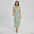 Retro Air Balloon Pattern Print Short Sleeve Maxi Dress