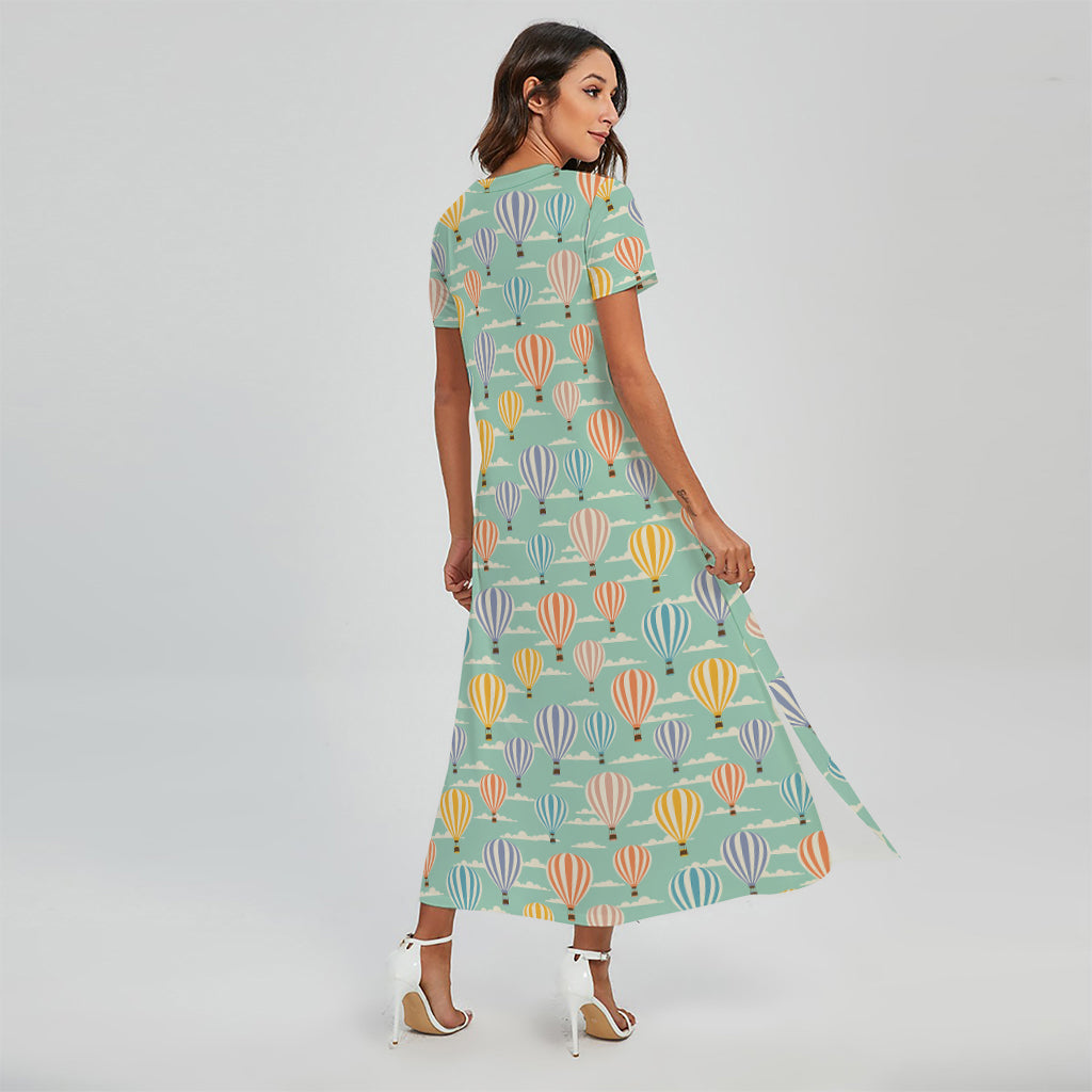 Retro Air Balloon Pattern Print Short Sleeve Maxi Dress