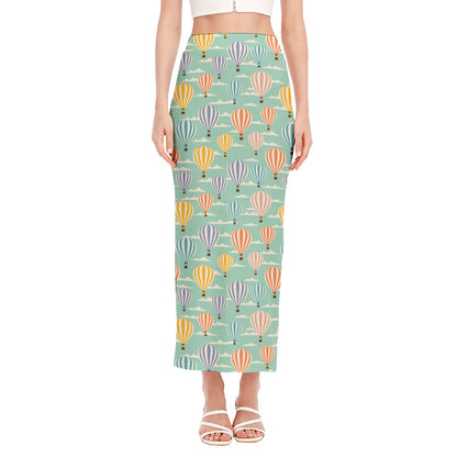 Retro Air Balloon Pattern Print Side Slit Maxi Skirt