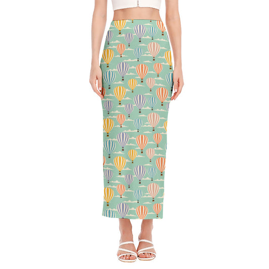 Retro Air Balloon Pattern Print Side Slit Maxi Skirt