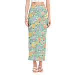 Retro Air Balloon Pattern Print Side Slit Maxi Skirt