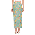 Retro Air Balloon Pattern Print Side Slit Maxi Skirt