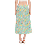 Retro Air Balloon Pattern Print Side Slit Midi Skirt