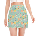 Retro Air Balloon Pattern Print Side Slit Mini Skirt