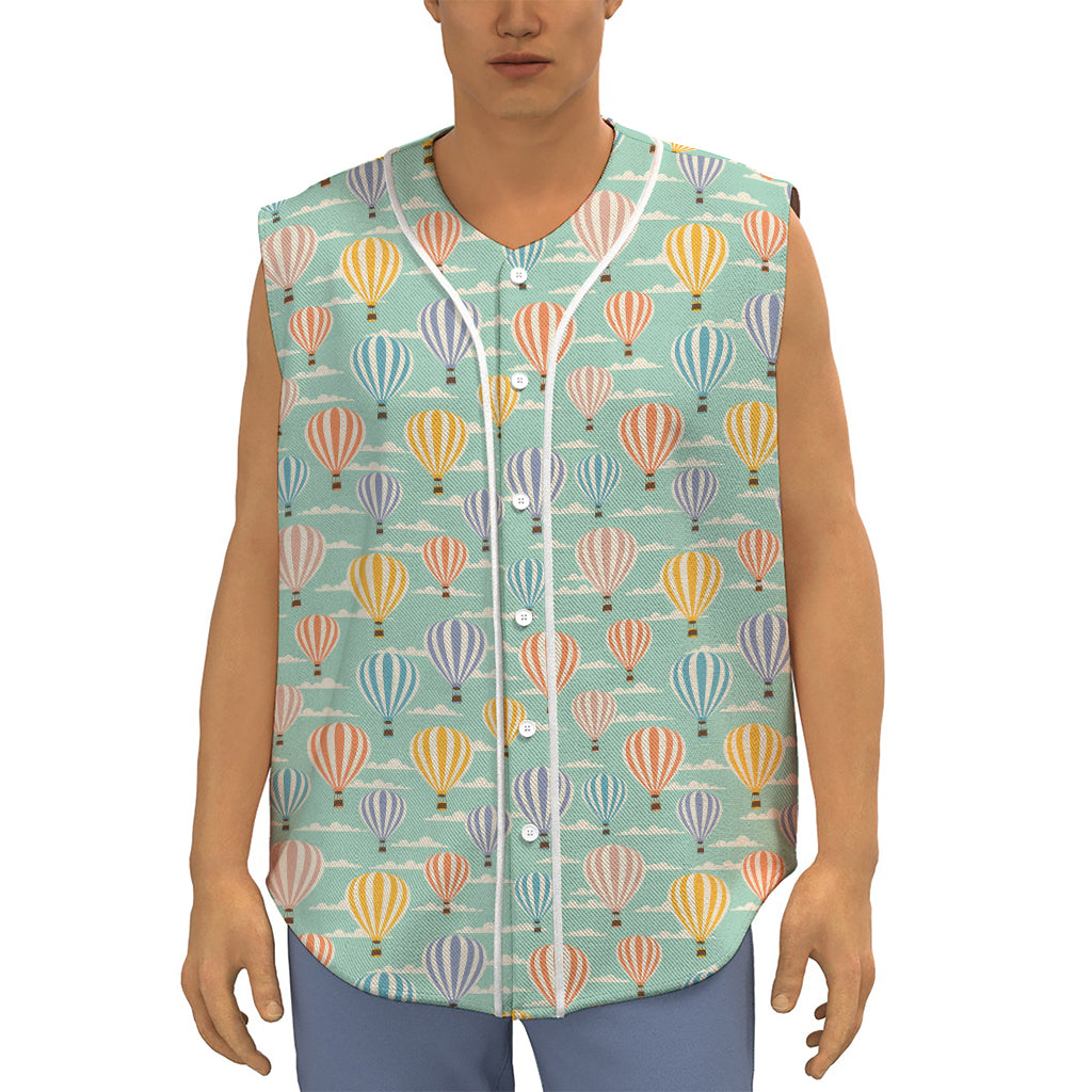 Retro Air Balloon Pattern Print Sleeveless Baseball Jersey