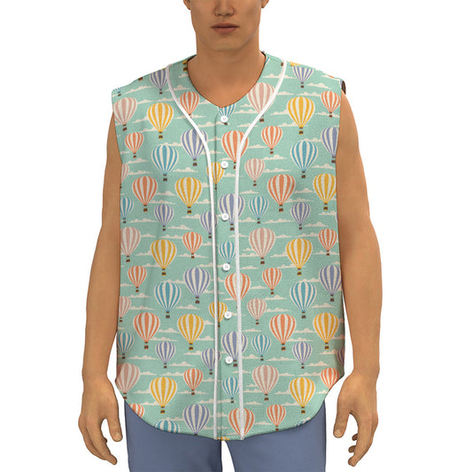 Retro Air Balloon Pattern Print Sleeveless Baseball Jersey