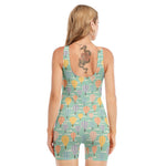 Retro Air Balloon Pattern Print Sleeveless One Piece Swimsuit