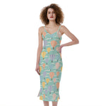 Retro Air Balloon Pattern Print Slim Fit Midi Cami Dress