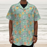 Retro Air Balloon Pattern Print Textured Short Sleeve Shirt