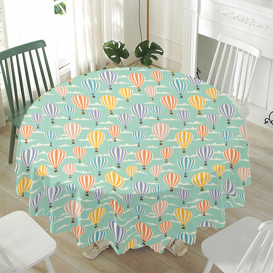 Retro Air Balloon Pattern Print Waterproof Round Tablecloth