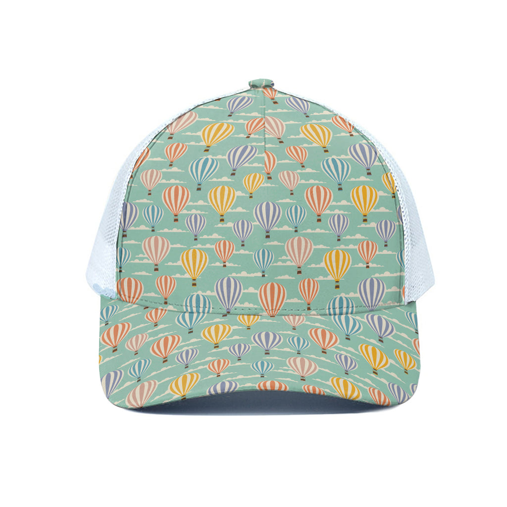 Retro Air Balloon Pattern Print White Mesh Trucker Cap