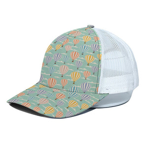 Retro Air Balloon Pattern Print White Mesh Trucker Cap