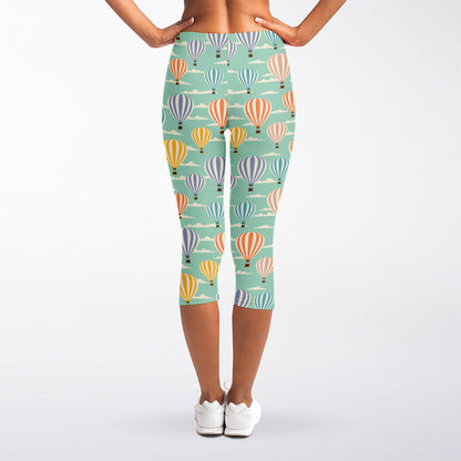 Retro Air Balloon Pattern Print Women's Capri Leggings