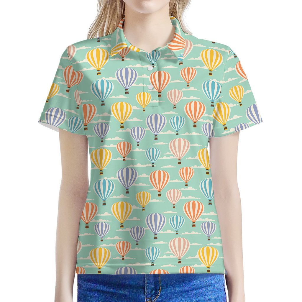 Retro Air Balloon Pattern Print Women's Polo Shirt