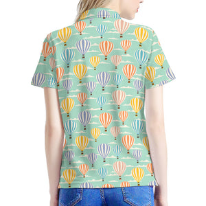 Retro Air Balloon Pattern Print Women's Polo Shirt