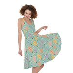 Retro Air Balloon Pattern Print Women's Sleeveless Dress