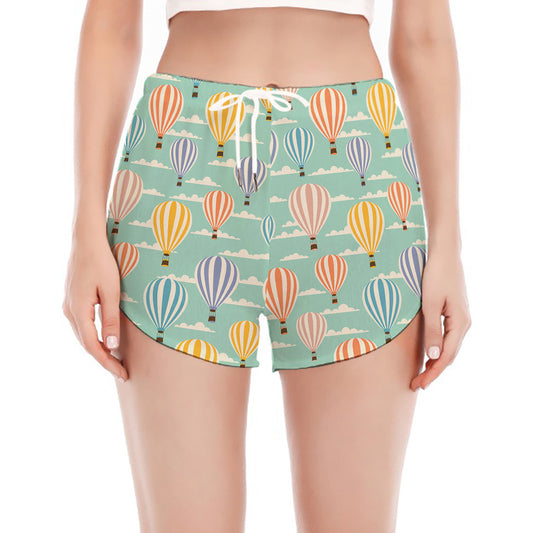 Retro Air Balloon Pattern Print Women's Split Running Shorts