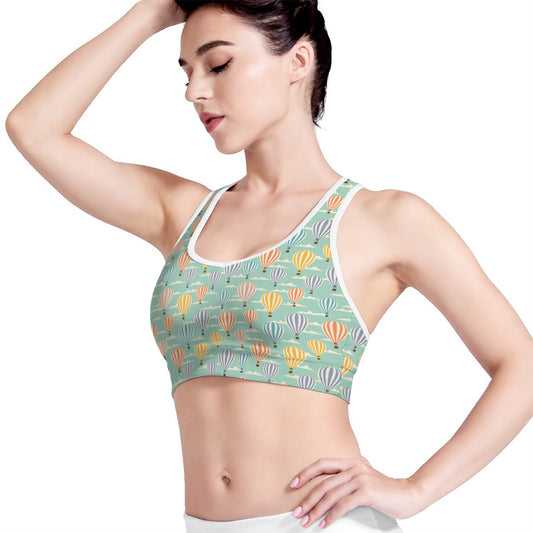 Retro Air Balloon Pattern Print Women's Sports Bra