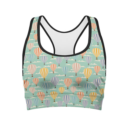 Retro Air Balloon Pattern Print Women's Sports Bra