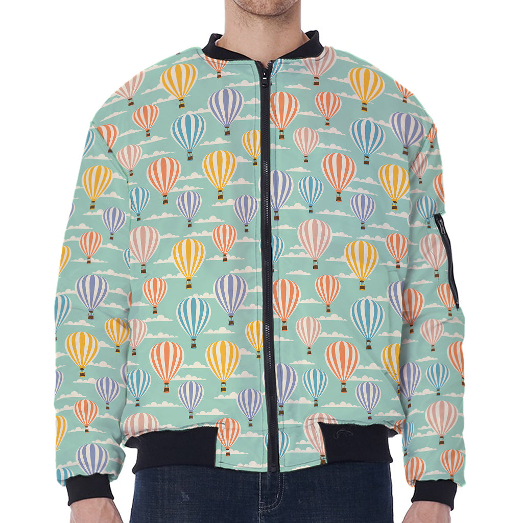 Retro Air Balloon Pattern Print Zip Sleeve Bomber Jacket