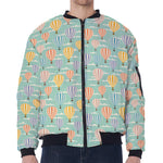 Retro Air Balloon Pattern Print Zip Sleeve Bomber Jacket