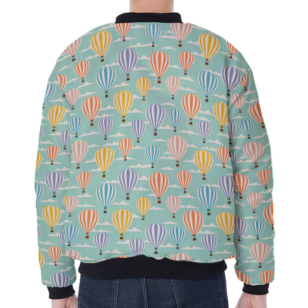 Retro Air Balloon Pattern Print Zip Sleeve Bomber Jacket