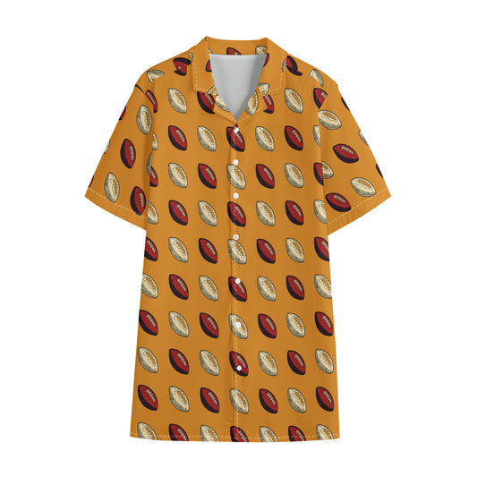Retro American Football Ball Print Cotton Hawaiian Shirt