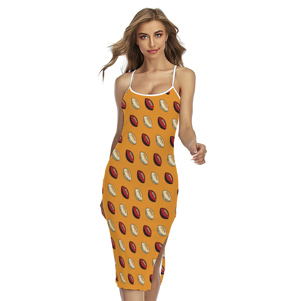 Retro American Football Ball Print Cross Back Cami Dress
