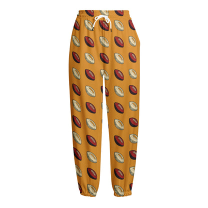 Retro American Football Ball Print Fleece Lined Knit Pants