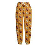 Retro American Football Ball Print Fleece Lined Knit Pants