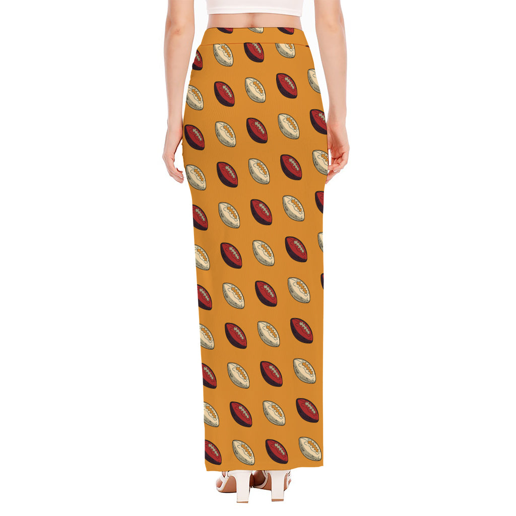 Retro American Football Ball Print High Slit Maxi Skirt