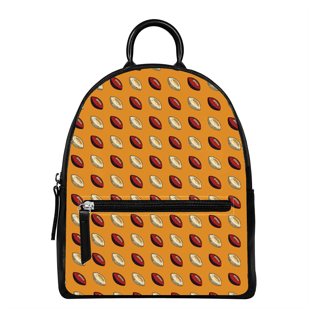 Retro American Football Ball Print Leather Backpack