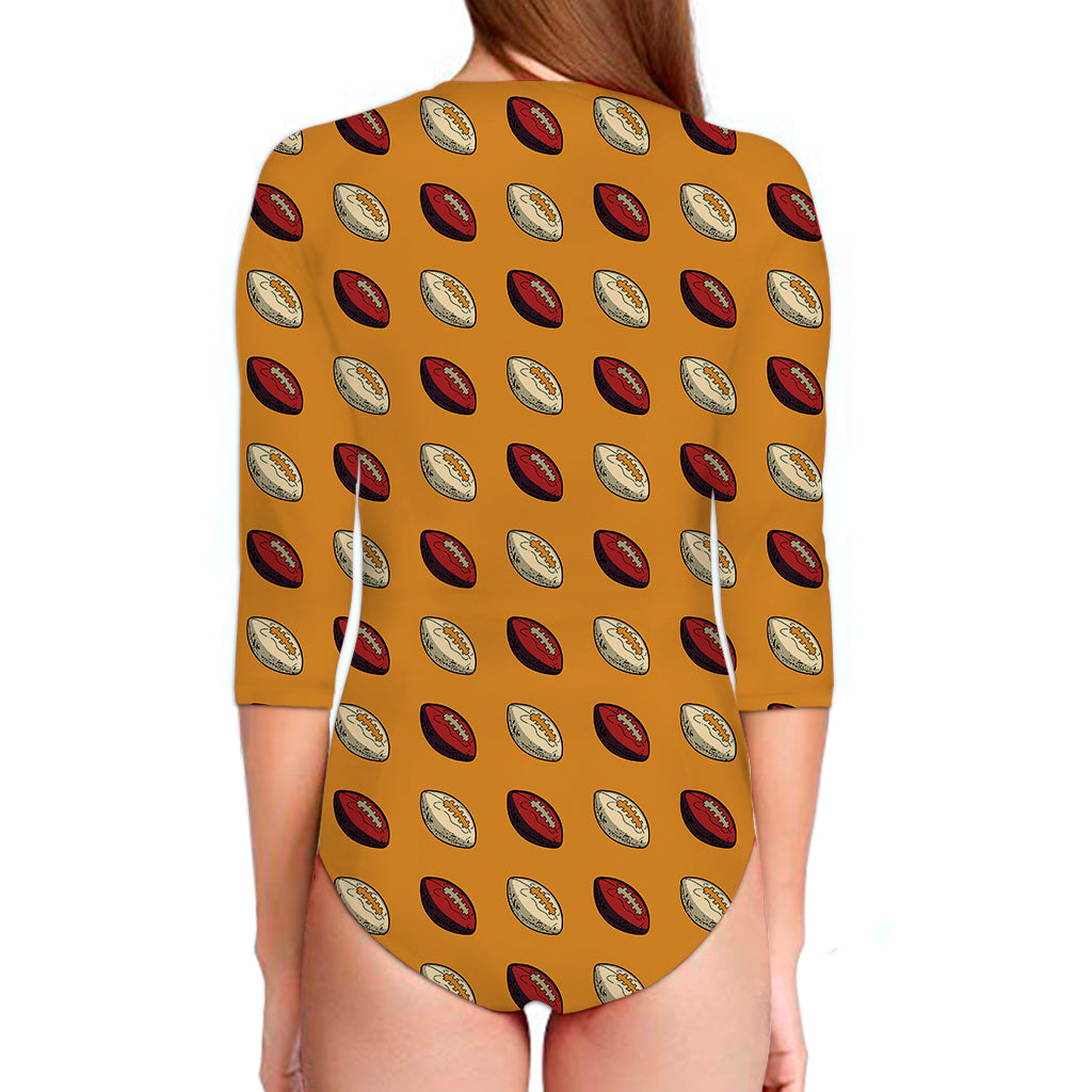 Retro American Football Ball Print Long Sleeve Swimsuit
