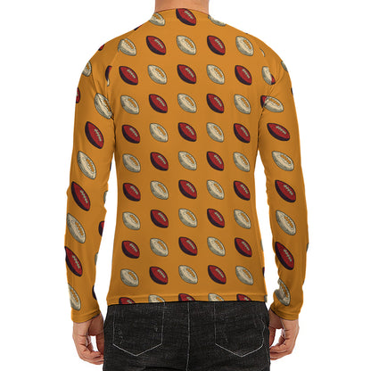 Retro American Football Ball Print Men's Long Sleeve Rash Guard