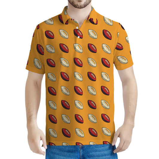 Retro American Football Ball Print Men's Polo Shirt
