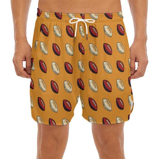Retro American Football Ball Print Men's Split Running Shorts