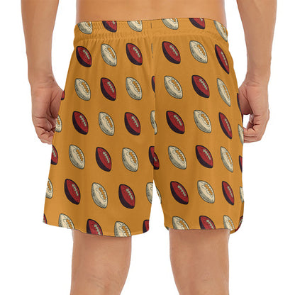 Retro American Football Ball Print Men's Split Running Shorts