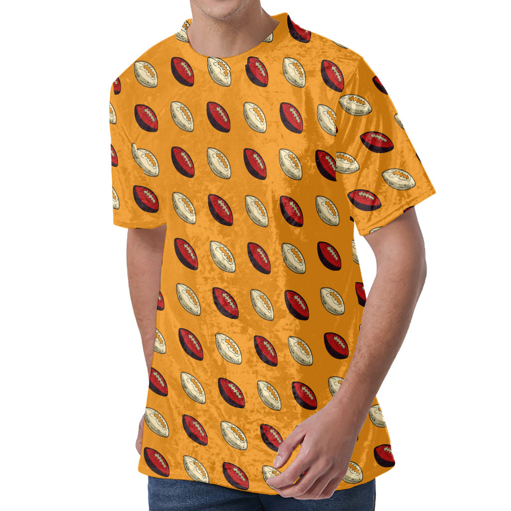 Retro American Football Ball Print Men's Velvet T-Shirt