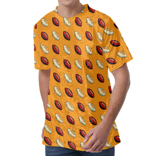 Retro American Football Ball Print Men's Velvet T-Shirt