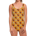 Retro American Football Ball Print One Piece Swimsuit