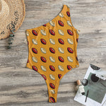 Retro American Football Ball Print One Shoulder Bodysuit