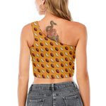 Retro American Football Ball Print One Shoulder Crop Top