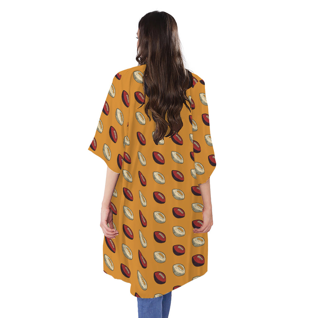 Retro American Football Ball Print Open Front Beach Cover Up