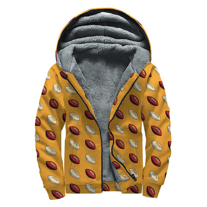 Retro American Football Ball Print Sherpa Lined Zip Up Hoodie